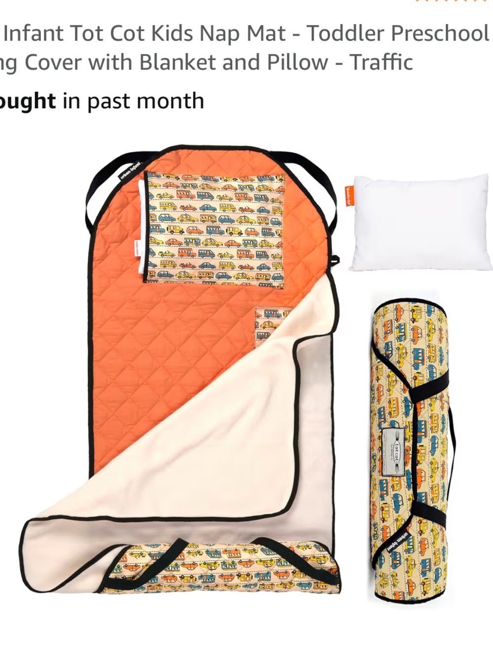 Nap roll/ tot cot by Urban Infant, traffic print, interior orange, age 2-5